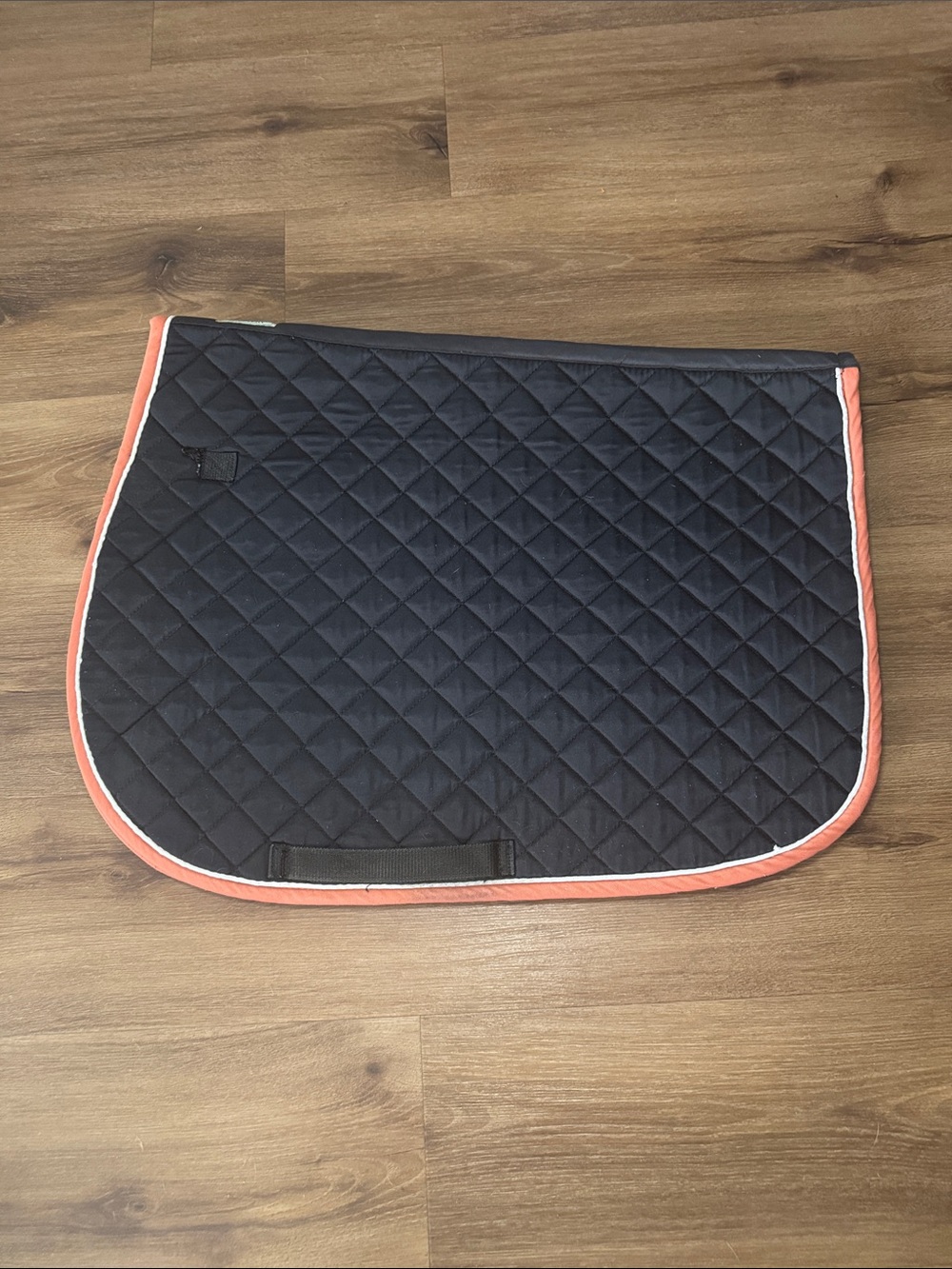 🐴 Dover Saddlery Black All Purpose Quilted Saddle Pad with Coral and White Trim.